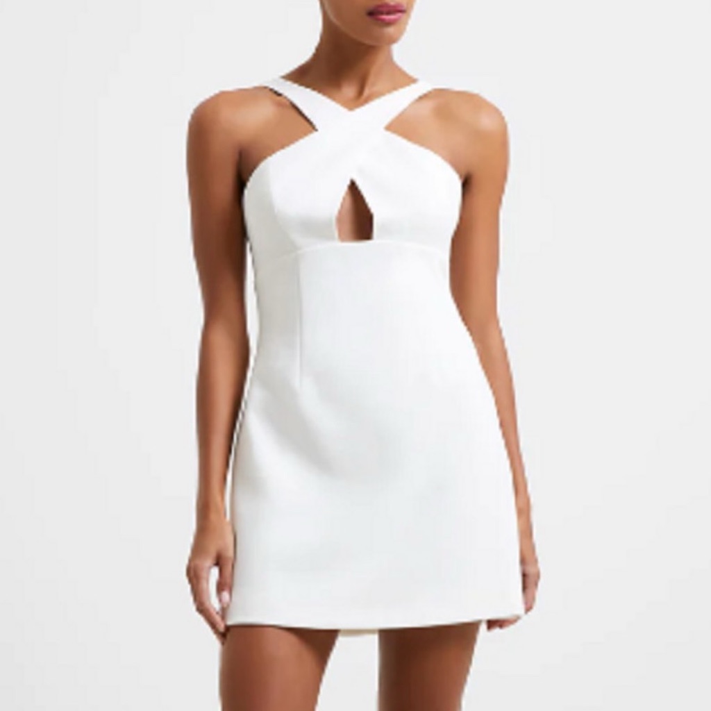 French Connection Whisper Ruth White Crossover Mini Dress In White Size 2 New